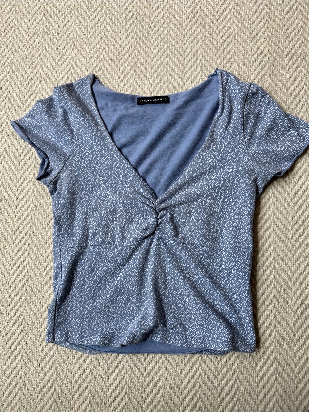 Brandy Melville Light Blue Twist Front V-Neck Crop Top